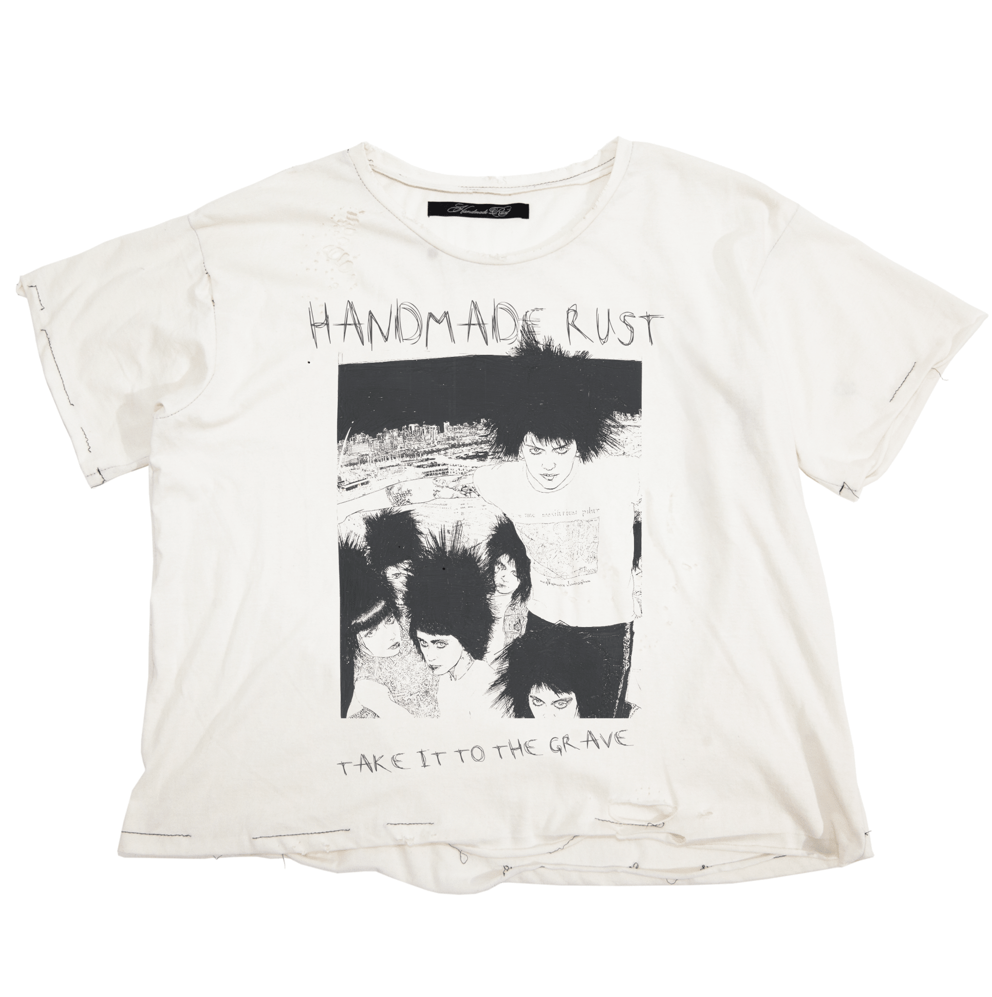 (DROPPING FRIDAY) TO THE GRAVE - VNTG WHITE TEE - Handmade Rust